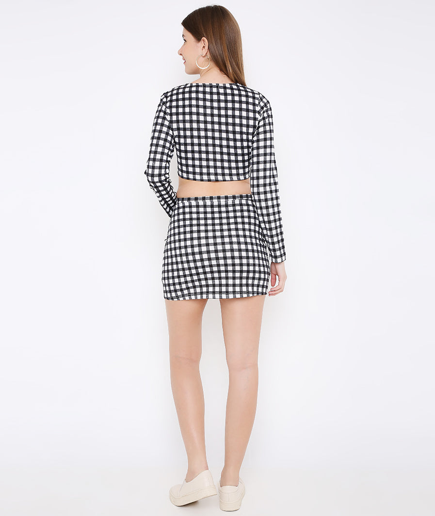 Detail hem of checked mini skirt co-ord set for women
