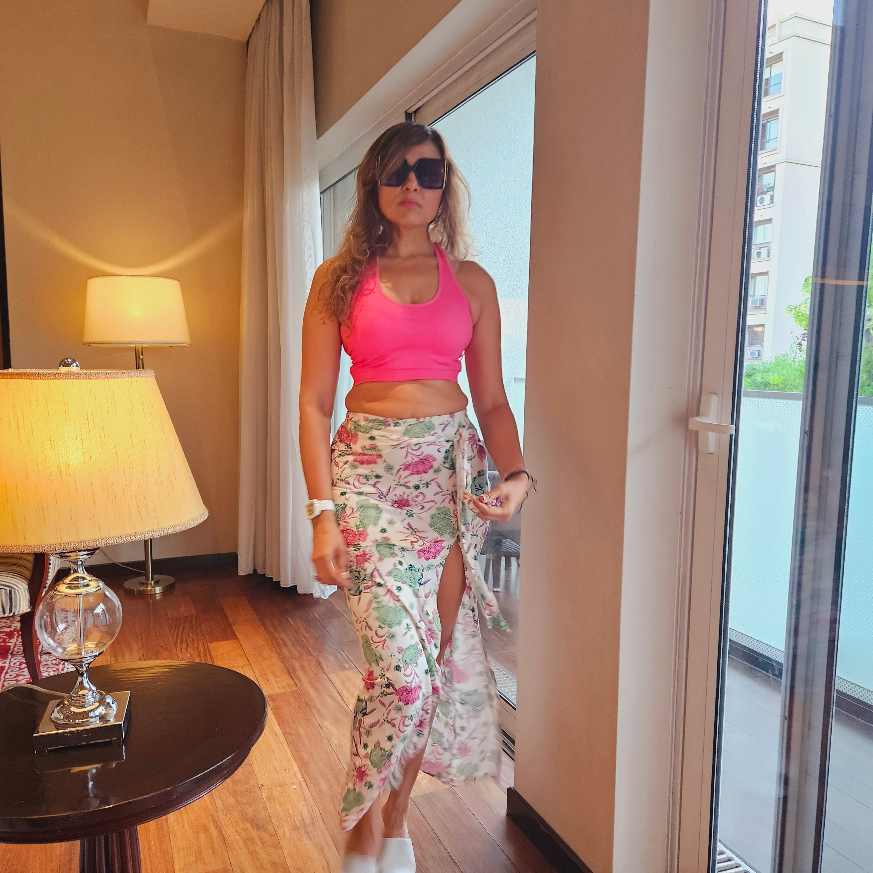Floral Front Knot Long Skirt – front view western long skirt for women, Marcel & Mae
