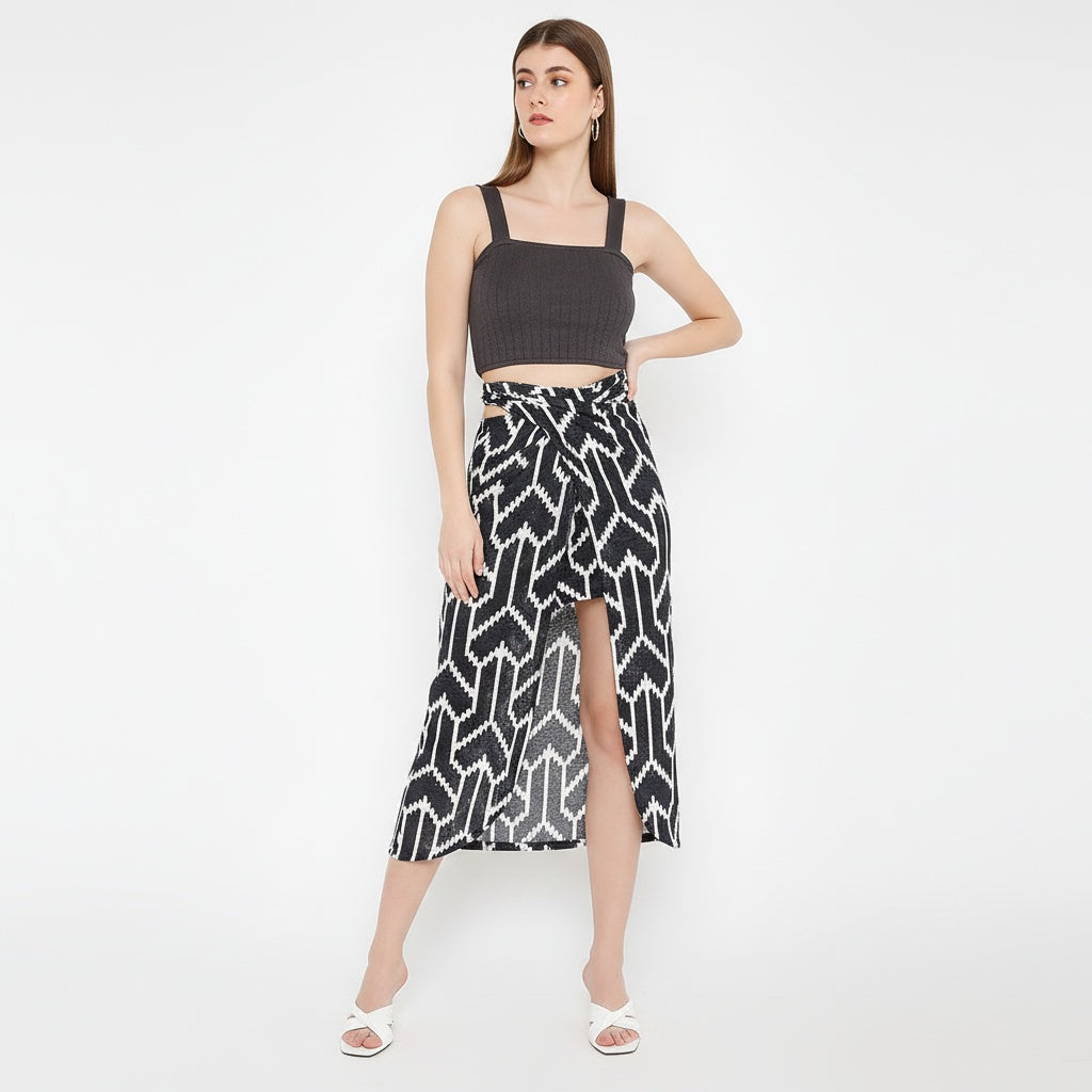 Grey crop top with zig zag side drawstring skirt co-ord – Marcel & Mae
