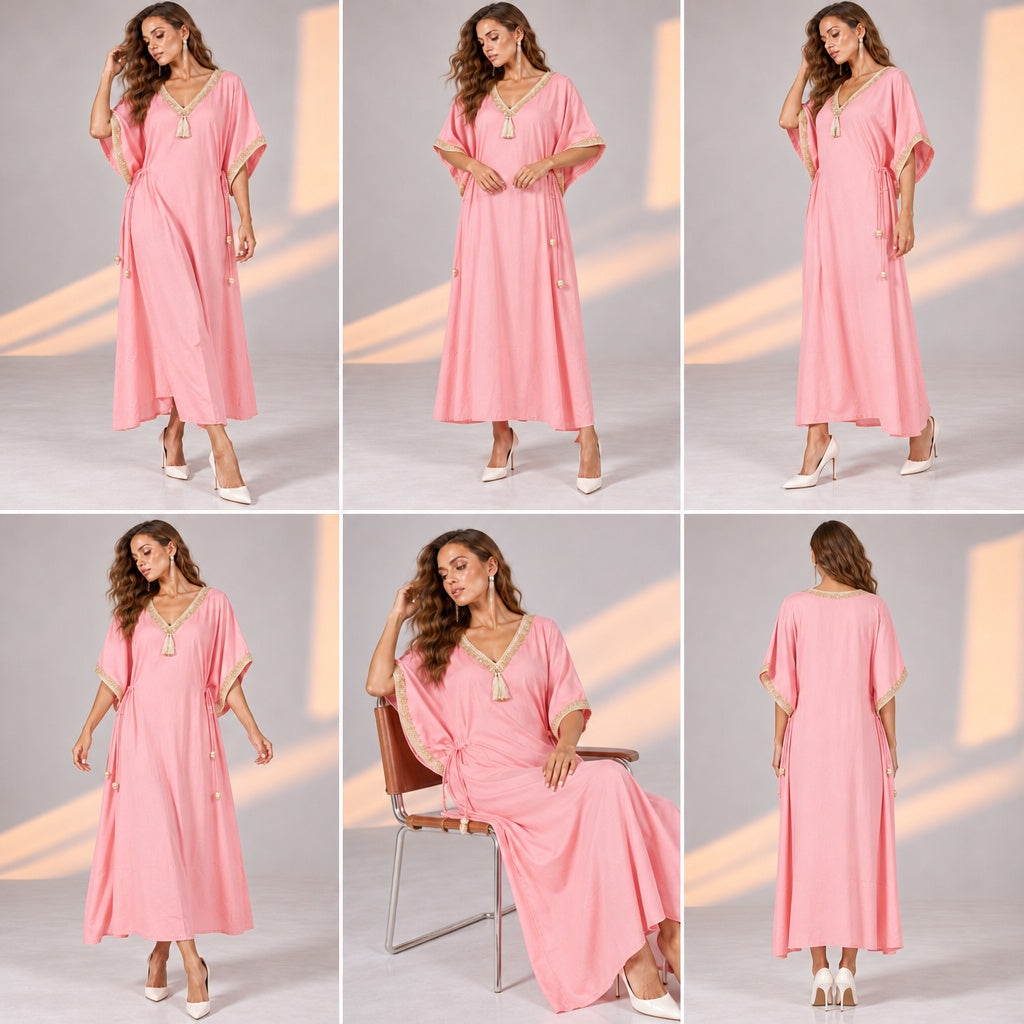 Pink Side Drawstring Kitty Party Dress with Glitter Lace Detail