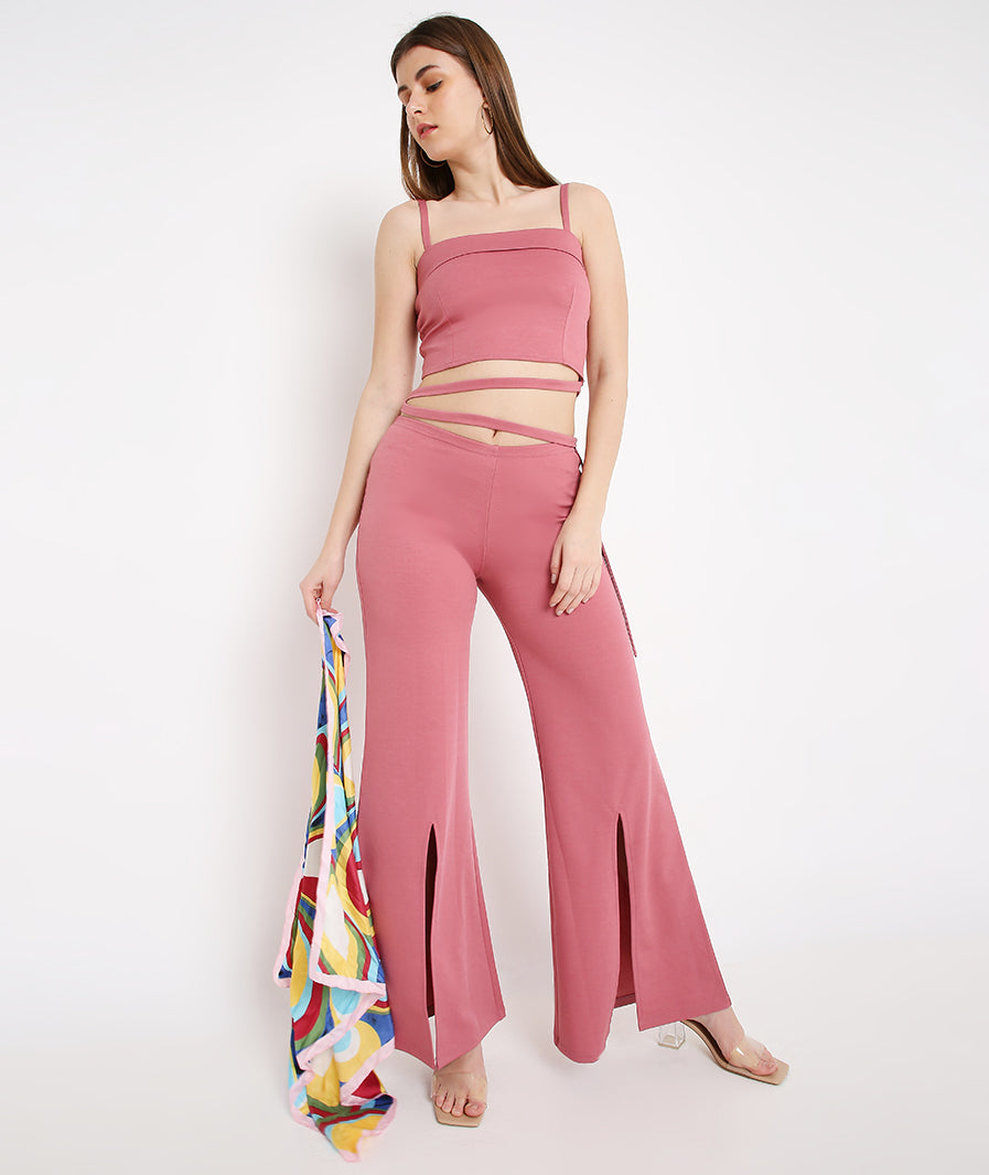 Hot pink tie-up crop top with front vent trousers co-ord – Marcel & Mae
