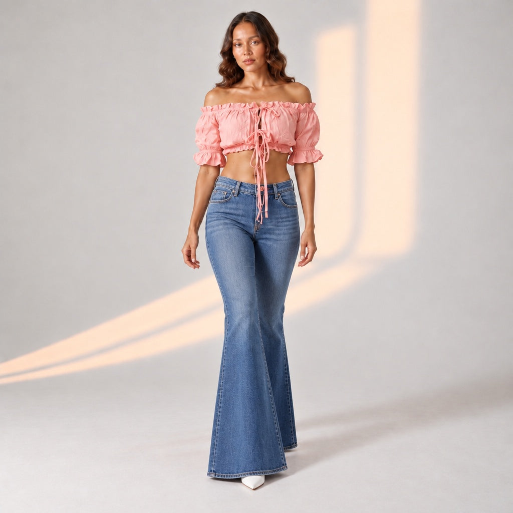 Pink off shoulder crop top. Ruched tie front top. Puff sleeve crop top. European fit crop top. Boho crop top. Casual chic summer look. Off shoulder ruched blouse. European fit summer style. Beach vacation aesthetic. Pink holiday top. calling june