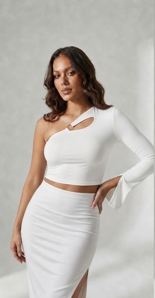 White Metal Ring  Off Shoulder Top