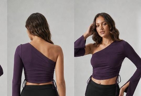 Purple Off-Shoulder Side Drawstring Top