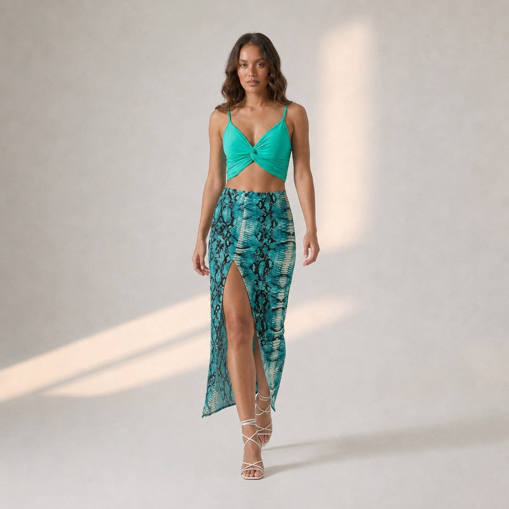 Sea Green Butterfly Top + Scaly Skirt Set