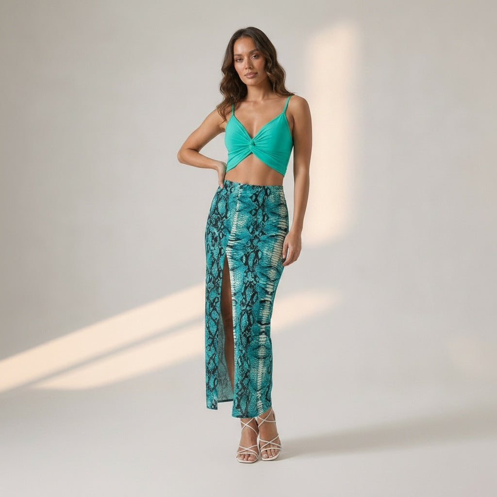 Sea Green Butterfly Top + Scaly Skirt Set