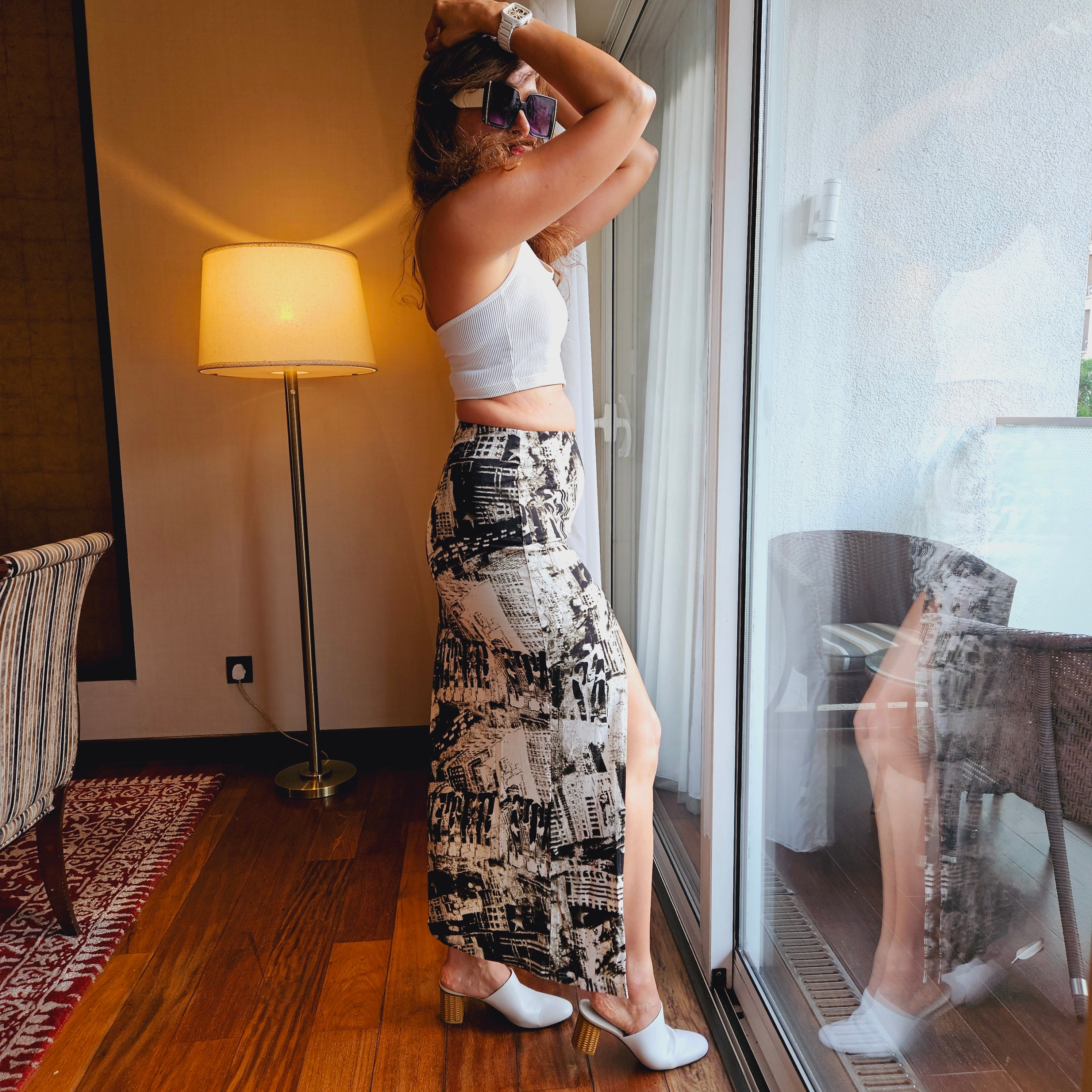 Tie Dye Slit Long Skirt – side angle western long skirt for women, Marcel & Mae
