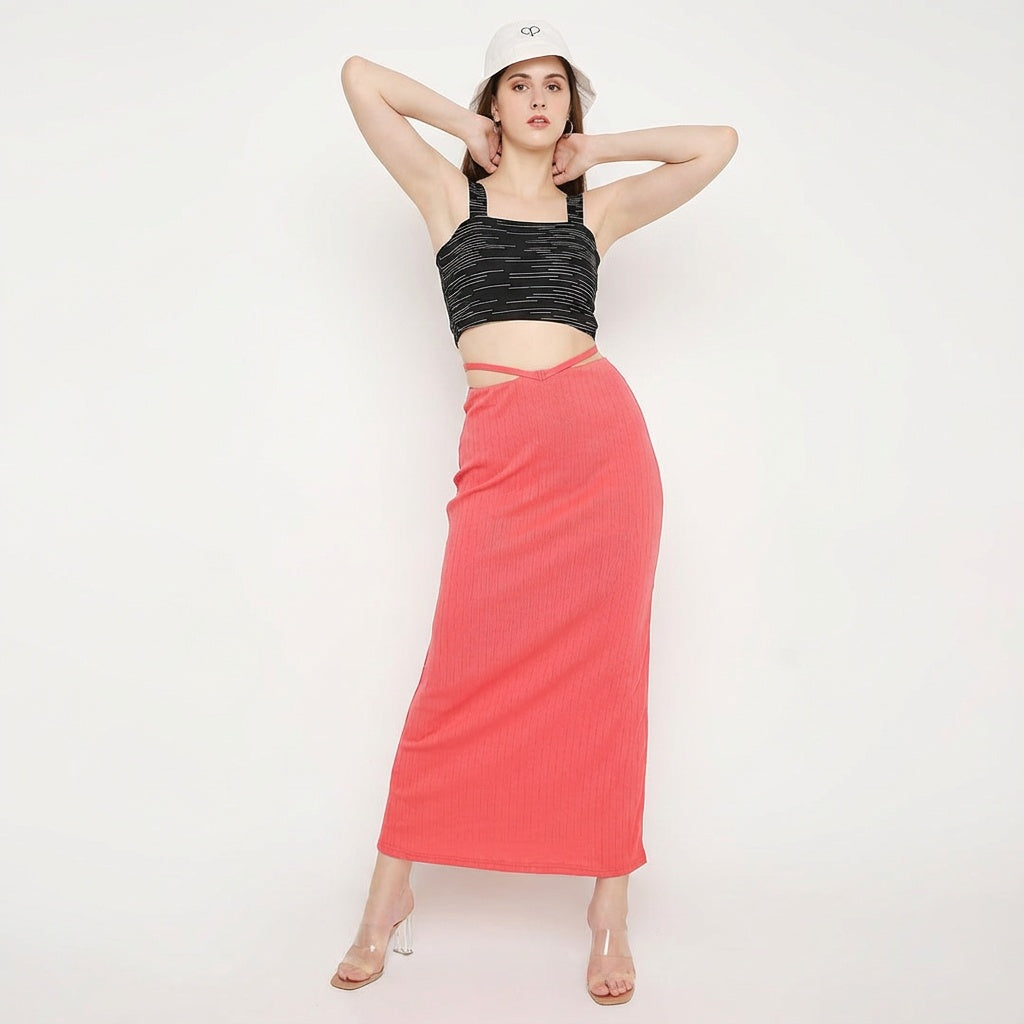 Tiny lined crop top with back tie-up and punch slit tie-up skirt co-ord – Marcel & Mae
