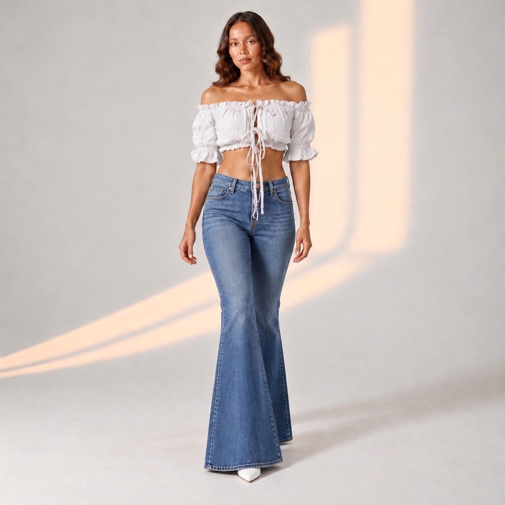 Off shoulder tie front top. Short sleeve crop blouse. European fit summer top. Bohemian crop top. Bali fit outfit. Effortless beach vacation top. White ruched summer top. Trendy crop blouse. Tropical getaway style. European fit crop top. Resortwear top.