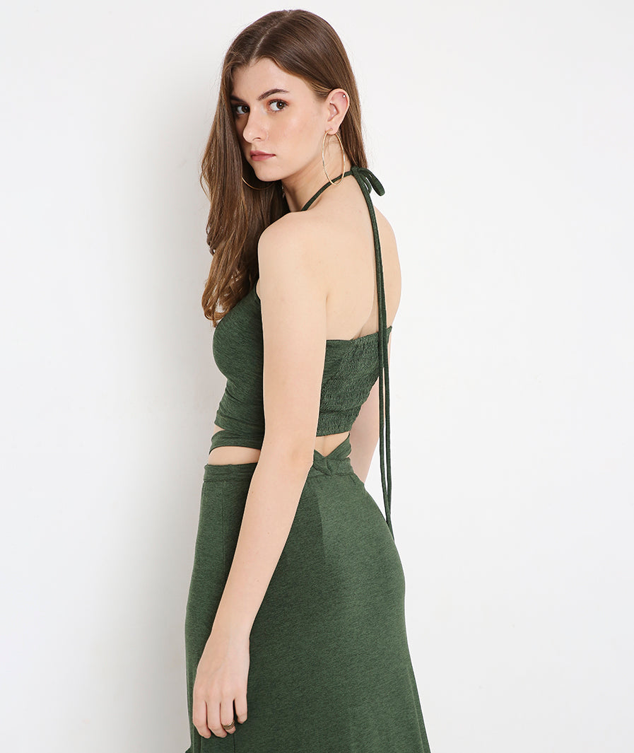 Green Beach Crop Top with Long Back TieUps