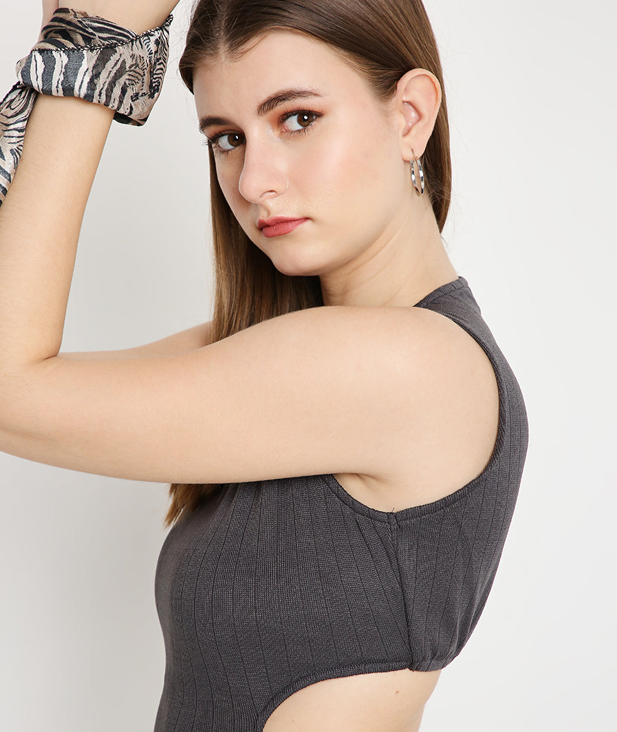 Grey Long Dress with Back Cut-Out