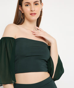 Green Long Bell Sleeve Crop Top