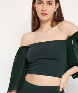 Green Long Bell Sleeve Crop Top
