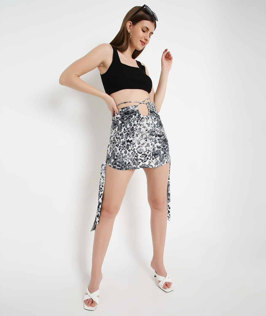 Animal Print Cut-Out Mini Skirt – side angle western mini skirt for women, Marcel & Mae
