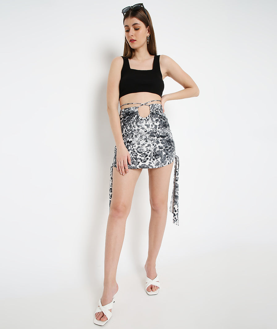 statement mini skirt: Animal Print Cut-Out Mini Skirt (pair with crop top look)
