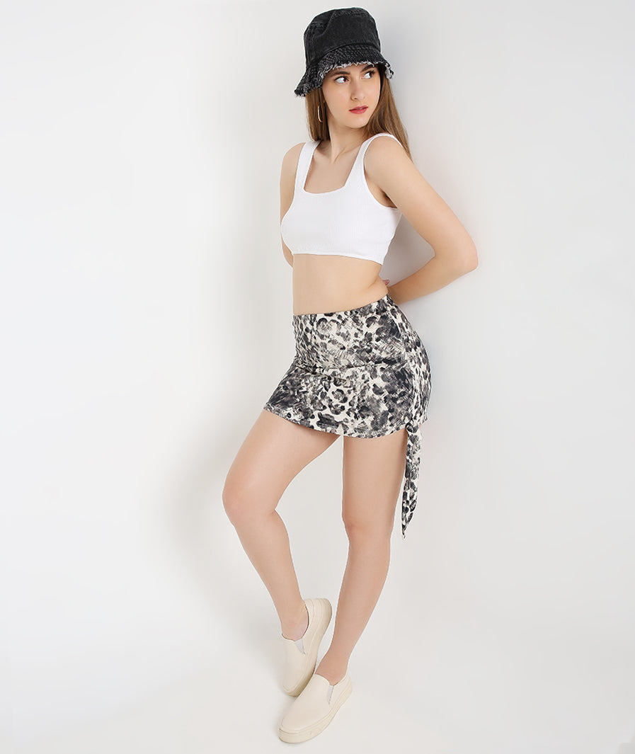 Animal Print Knot Mini Skirt – slit movement shot western mini skirt for women, Marcel & Mae
