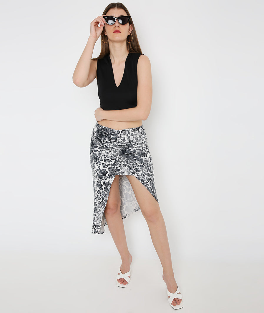 Marcel & Mae Animal Print Layered Midi Skirt, texture close-up, red midi skirt
