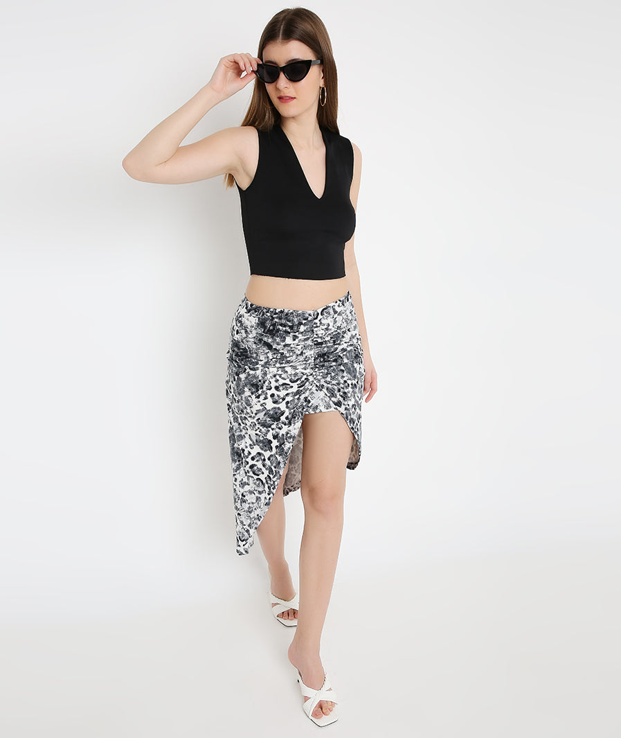 red midi skirt: Animal Print Layered Midi Skirt (side angle)

