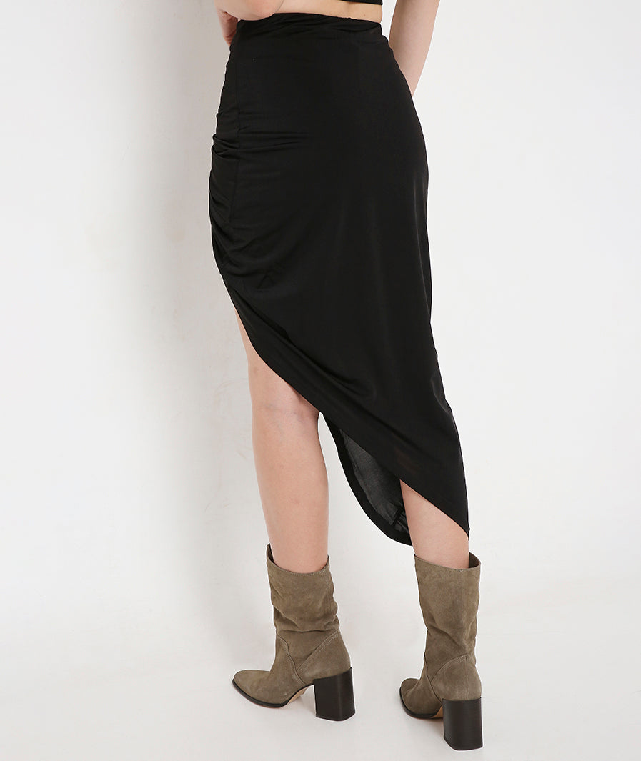 back view of Black crystal shimmer Front Knot Skirt – soft stretch western skirt, Marcel & Mae
