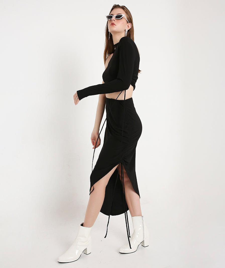 vacation styling of Drawstring Asymmetrical Long Skirt – soft stretch western skirt, Marcel & Mae
