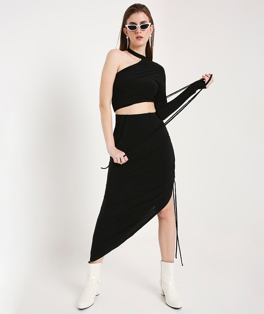 Drawstring Asymmetrical Long Skirt – print detail western long skirt for women, Marcel & Mae
