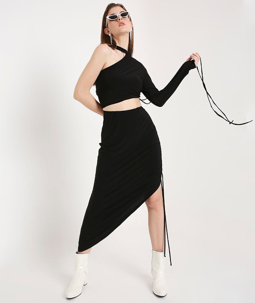 Drawstring Asymmetrical Long Skirt styled for party and vacation – styled full length (12)
