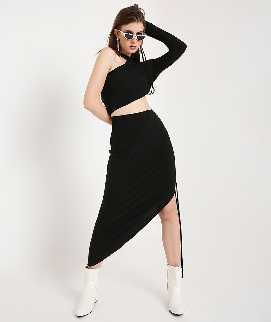 Drawstring Asymmetrical Long Skirt – front view western long skirt for women, Marcel & Mae (13)
