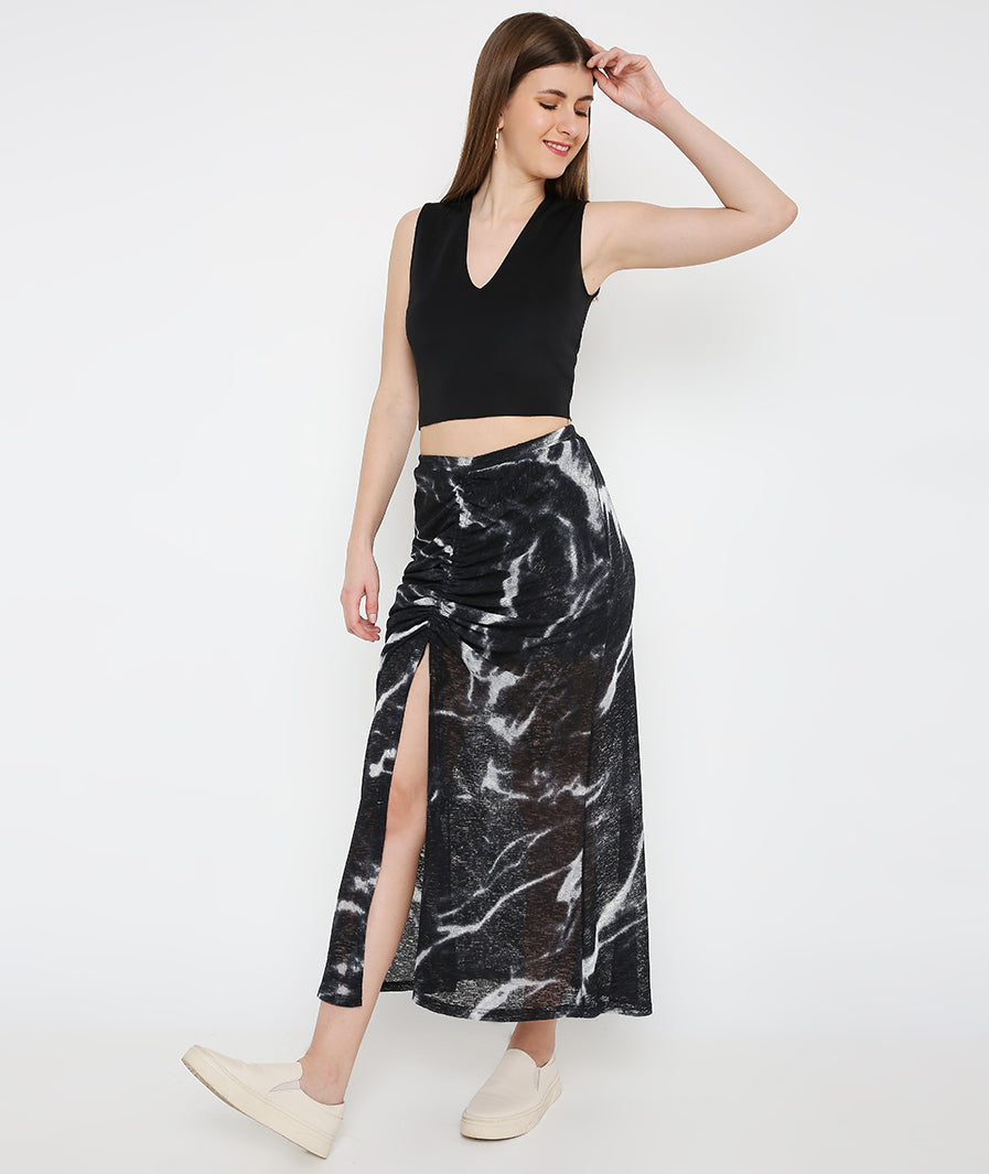 Black Drawstring Long Skirt for Women for Women – knot / tie detail western long skirt for women, Marcel & Mae
