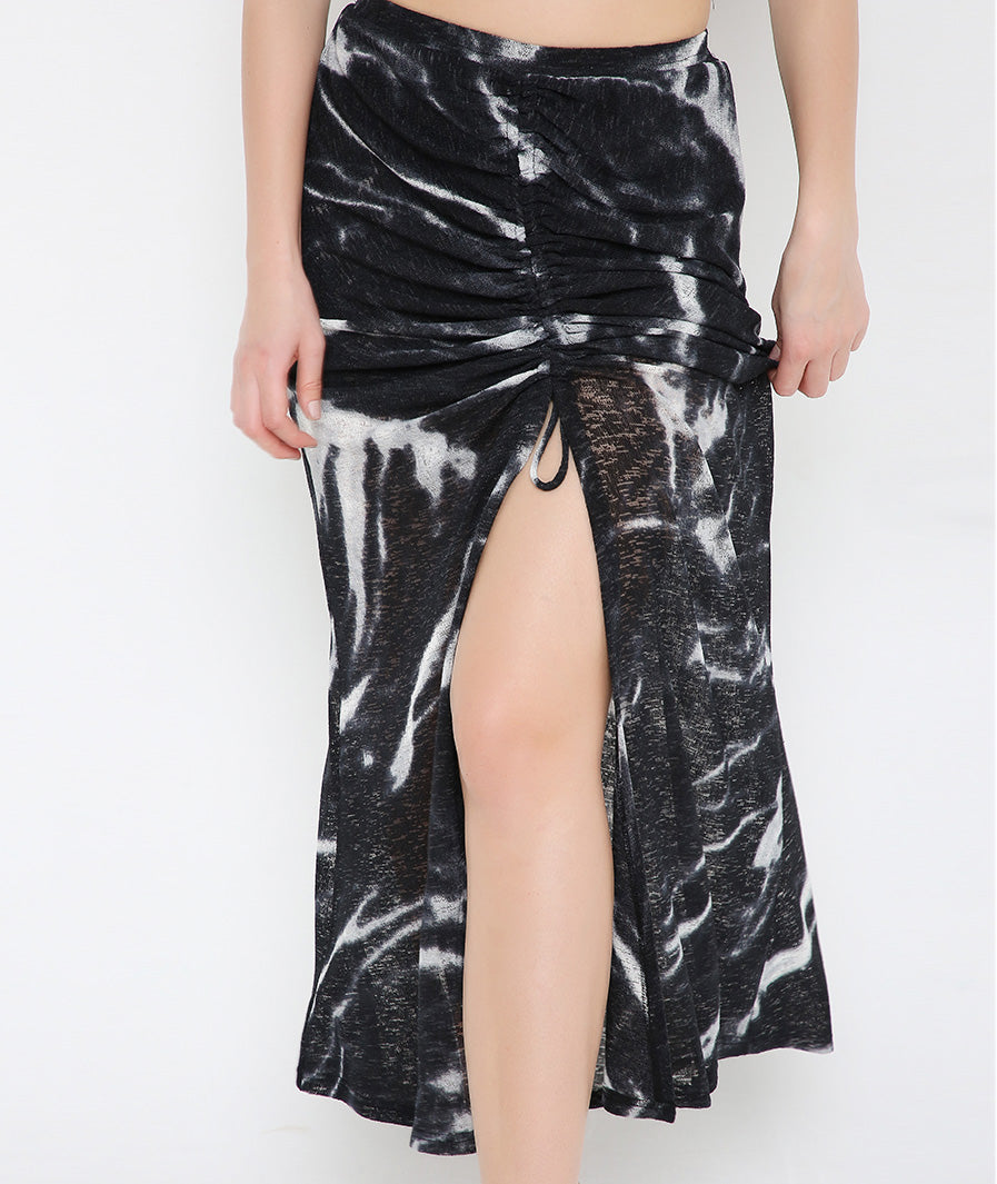 walking shot of Black Drawstring Long Skirt for Women for Women – soft stretch western skirt, Marcel & Mae

