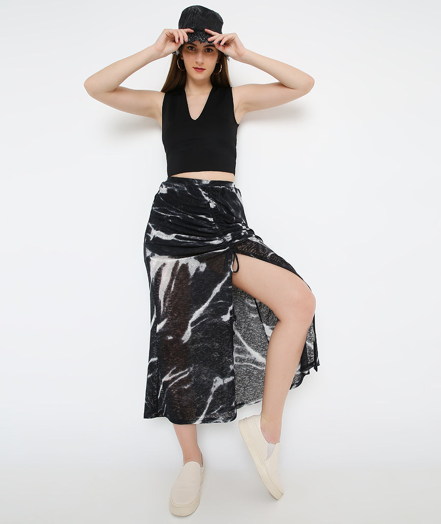 black long skirt: Black Drawstring Long Skirt for Women for Women (waist detail)
