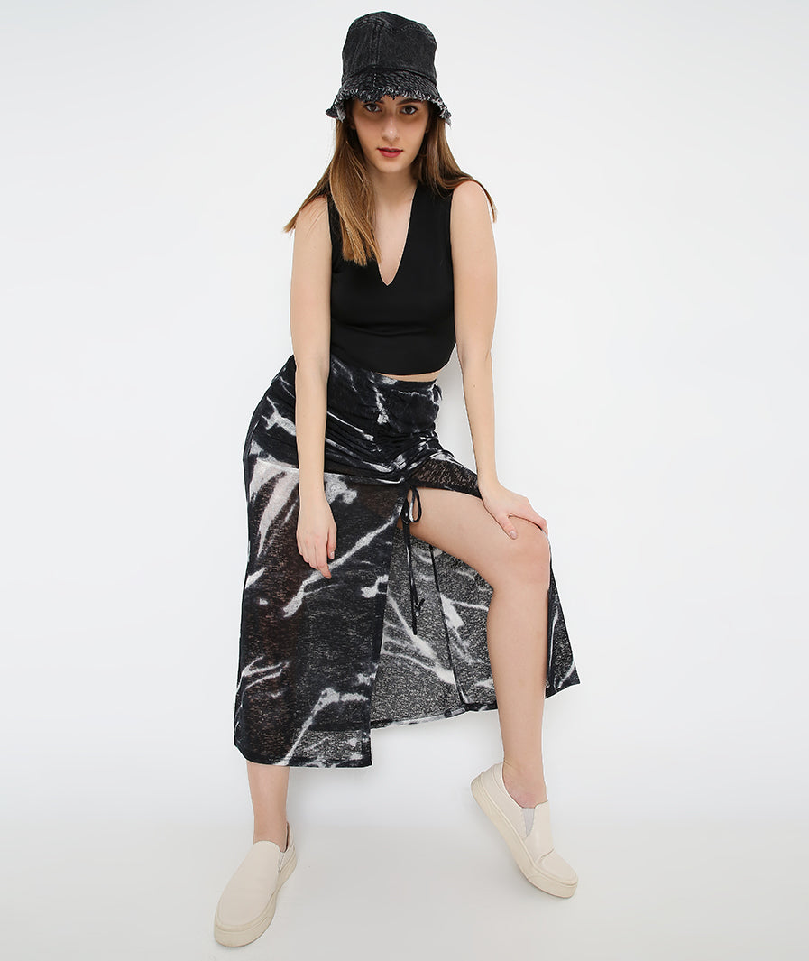 Black Drawstring Long Skirt for Women for Women – texture close-up western long skirt for women, Marcel & Mae
