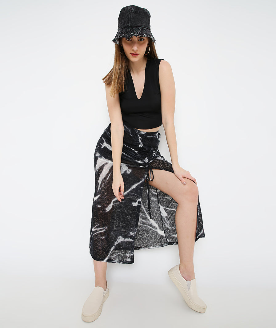 Black Drawstring Long Skirt for Women for Women – walking shot western long skirt for women, Marcel & Mae
