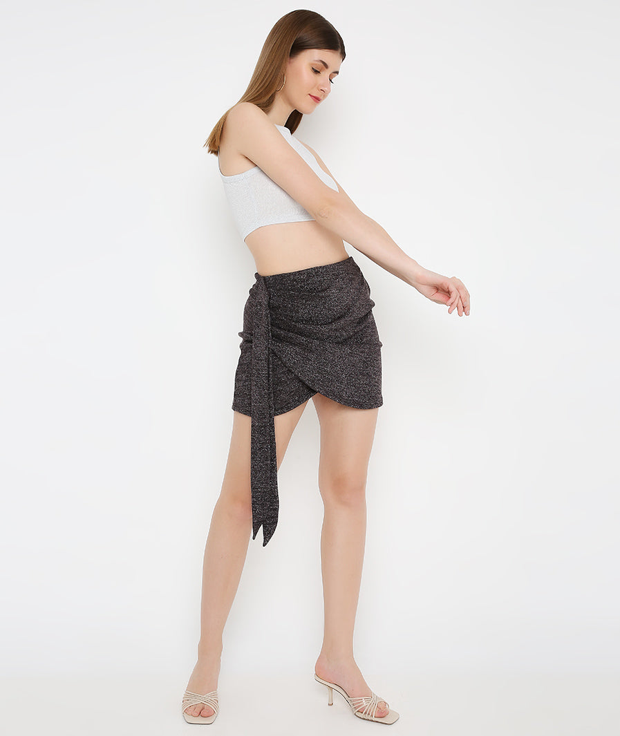 Black Shimmer Sarong Mini Skirt for Women for Women styled for party and vacation – print detail
