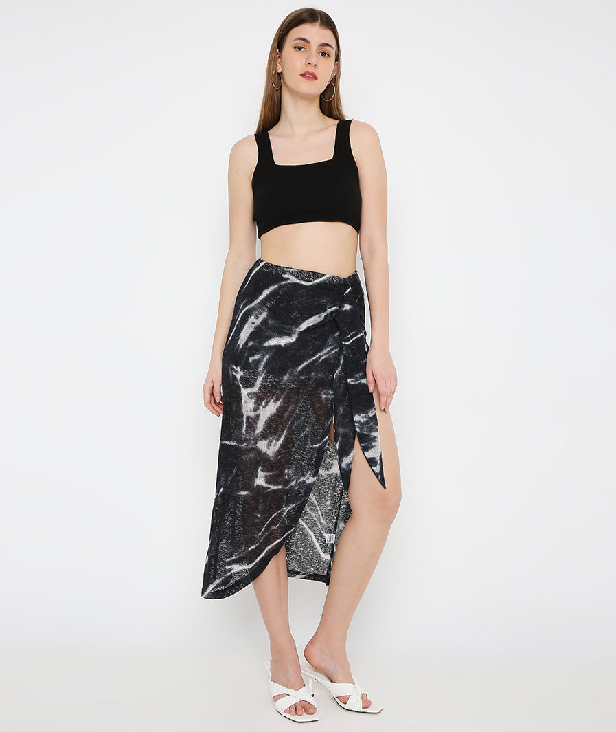 black long skirt: Wraparound Black Long Skirt (texture close-up)
