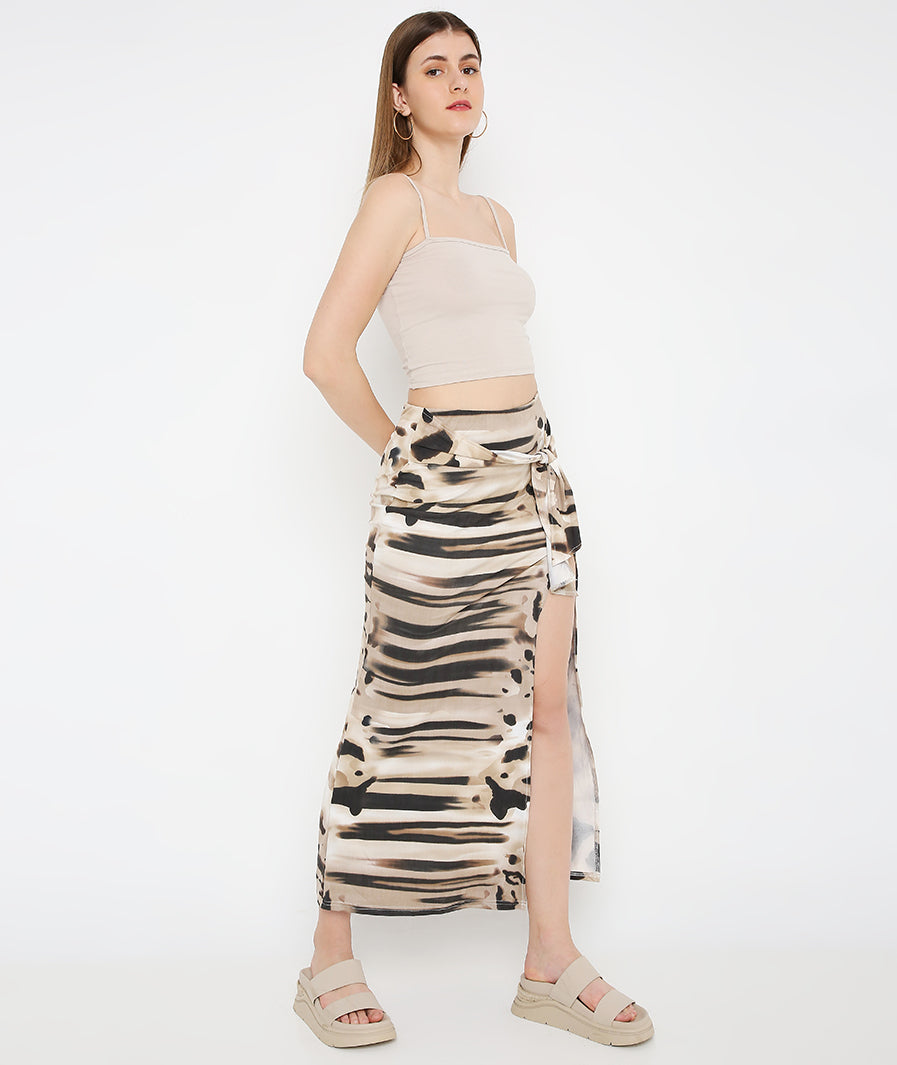 Brown Moo Front Knot Long Skirt – seated pose western long skirt for women, Marcel & Mae
