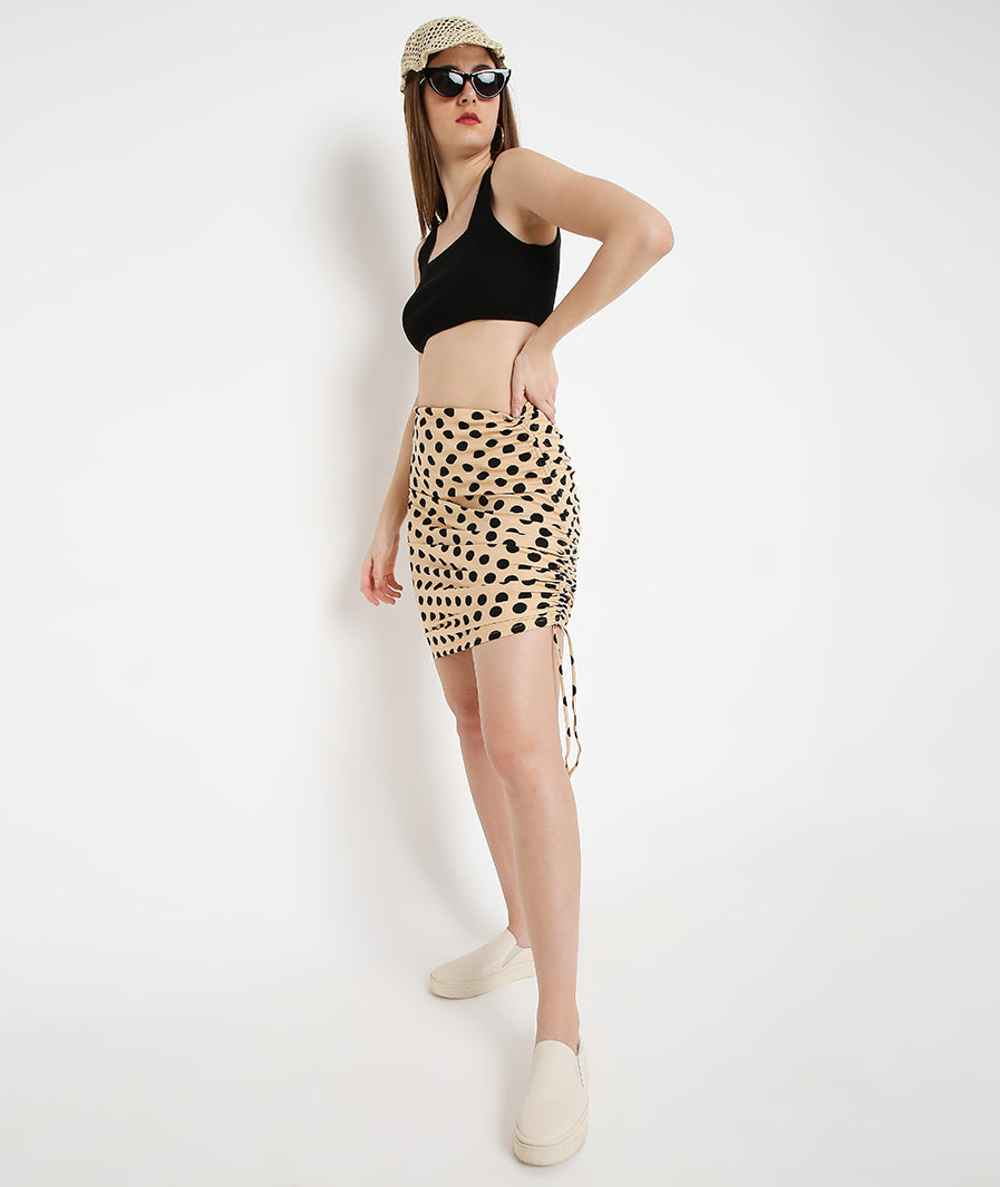 Cream Polka Drawstring Mini Skirt – detail close-up western mini skirt for women, Marcel & Mae

