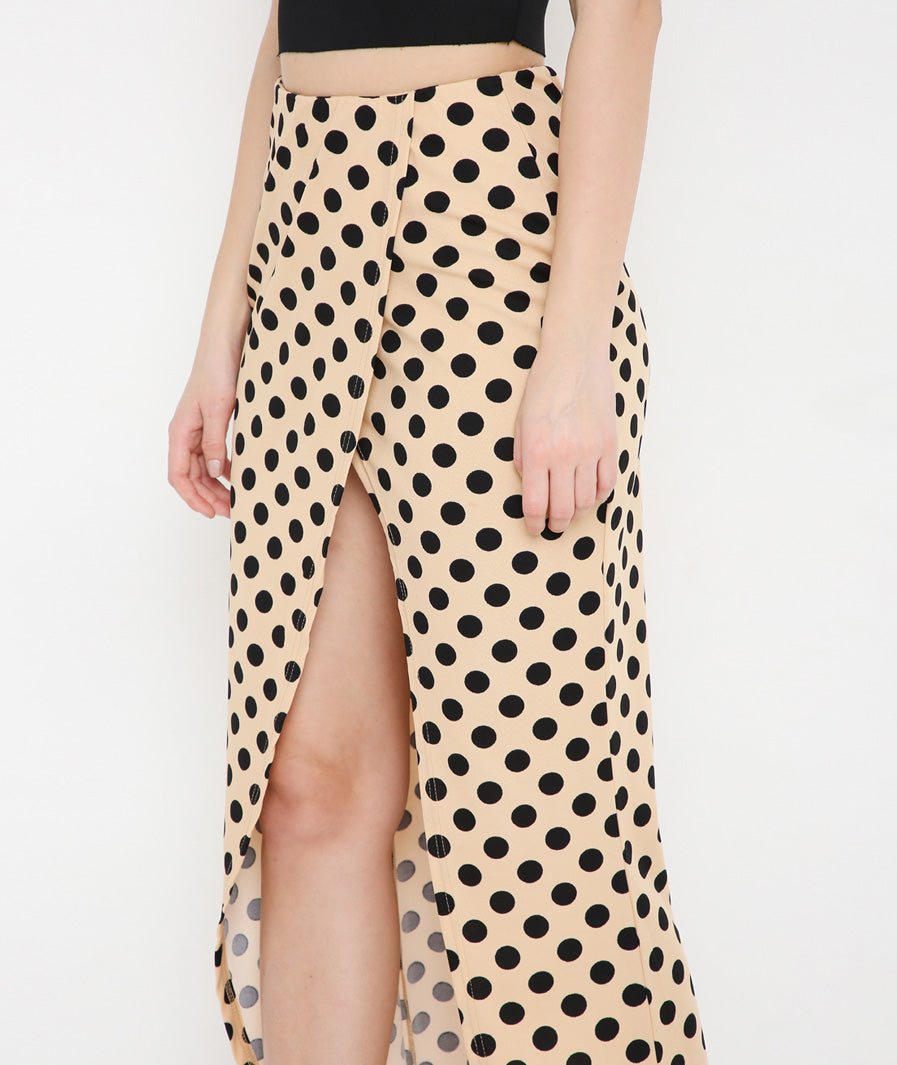 cream long skirt: Cream Polka Long Tulip Skirt for Women for Women (evening styling)
