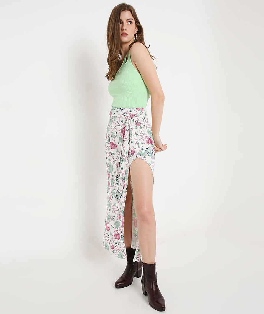 texture close-up of Floral Front Knot Long Skirt – soft stretch western skirt, Marcel & Mae
