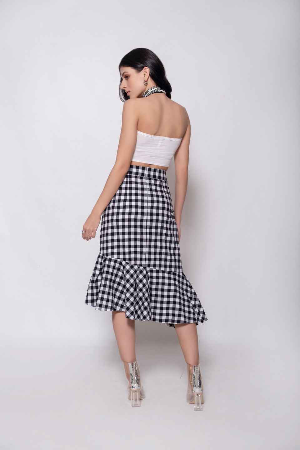texture close-up of Gingham Midi Skirt for Women for Women – soft stretch western skirt, Marcel & Mae
