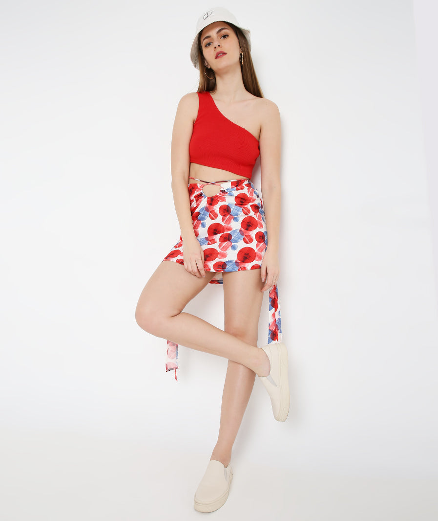 Large Circles Cut-Out Mini Skirt styled for party and vacation – side angle
