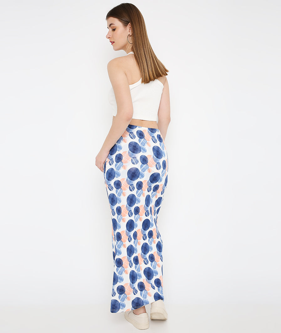 Large Circles High Slit Long Skirt styled for party and vacation – pair with crop top look

