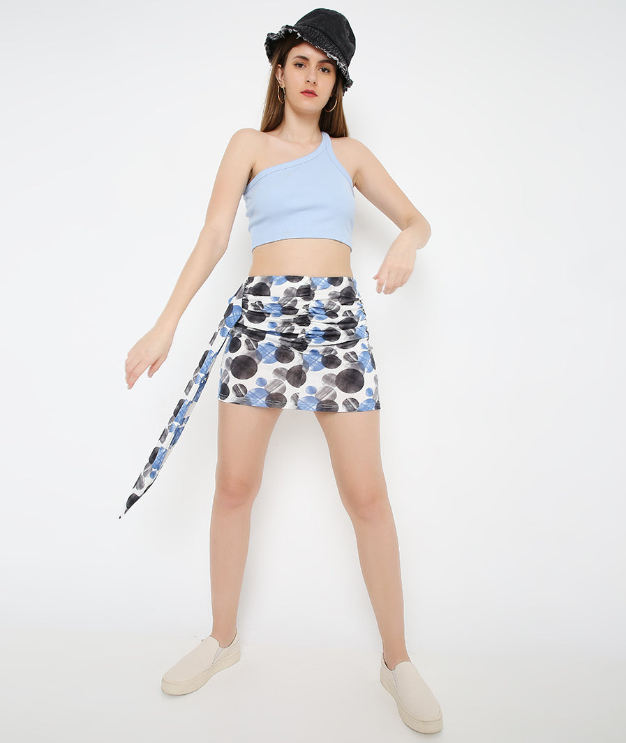 statement mini skirt: Sash Mini Skirt with Large Circles (styled full length)
