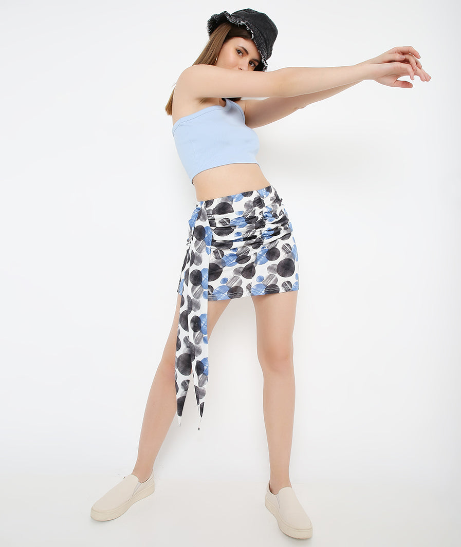 statement mini skirt: Sash Mini Skirt with Large Circles (back view)
