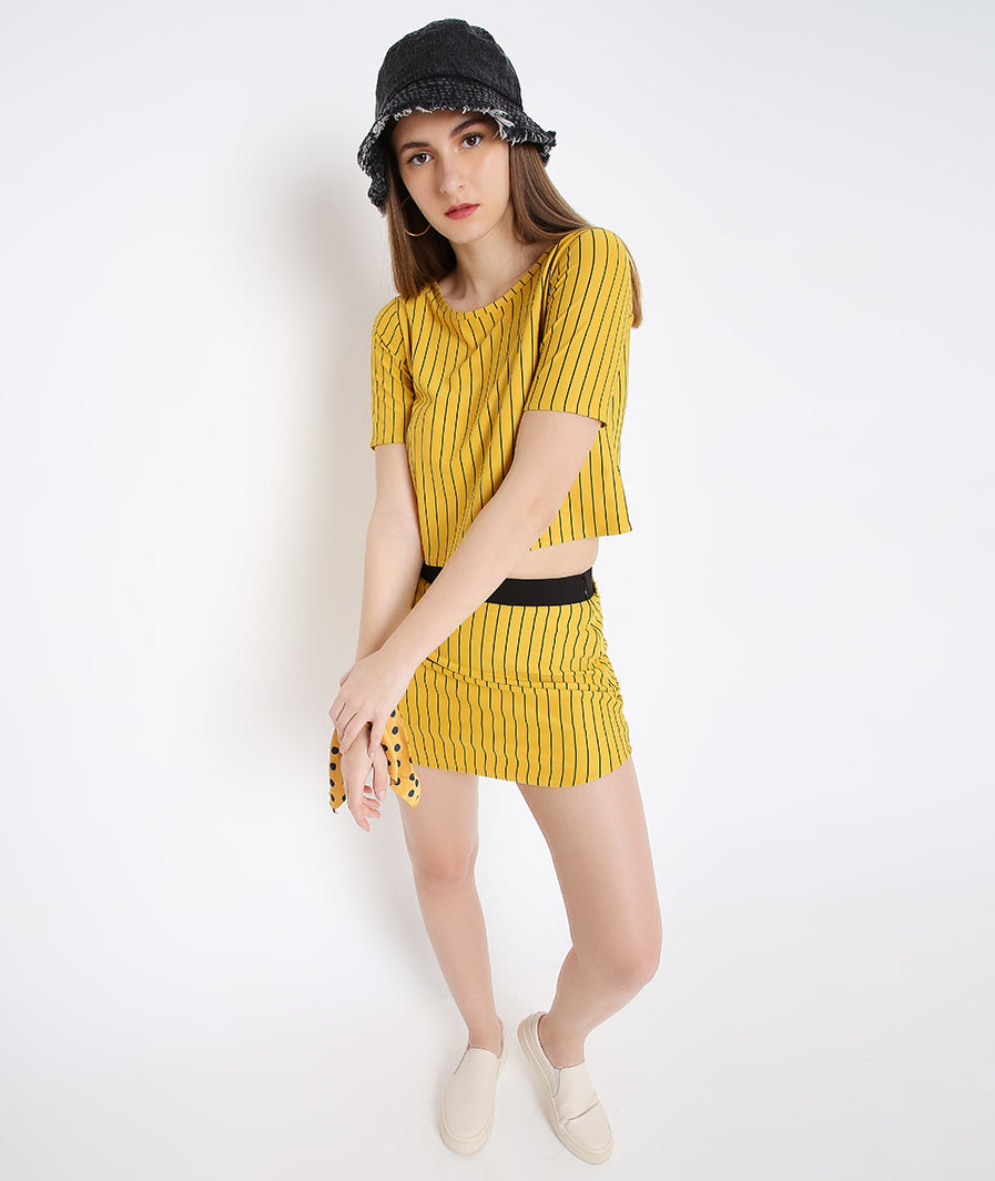 mango mini skirt: Mango Stripe Mini Skirt (slit movement shot)

