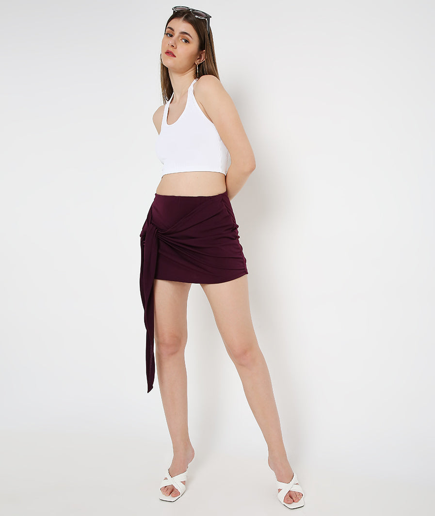 Mauve Front Tie Mini Skirt for Women for Women styled for party and vacation – styled full length
