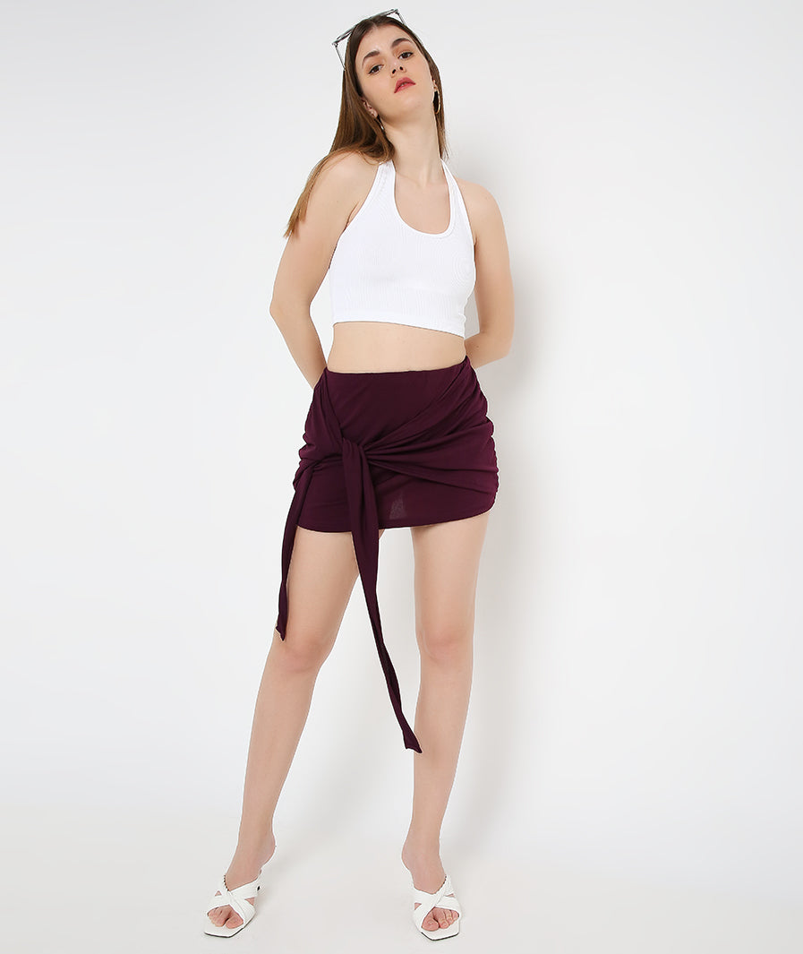 mauve mini skirt: Mauve Front Tie Mini Skirt for Women for Women (knot / tie detail) (6)
