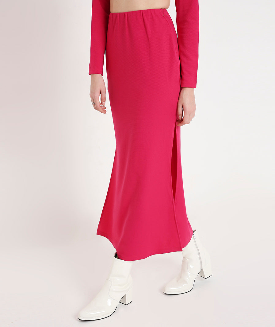 pink long skirt: Pink Cocktail Slit Skirt (side angle)
