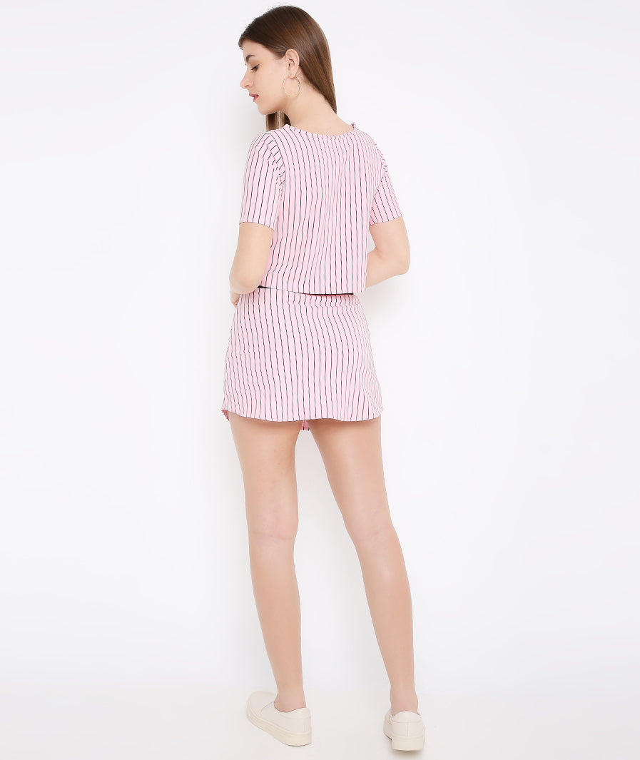 Pink Stripe Mini Skirt – detail close-up western mini skirt for women, Marcel & Mae
