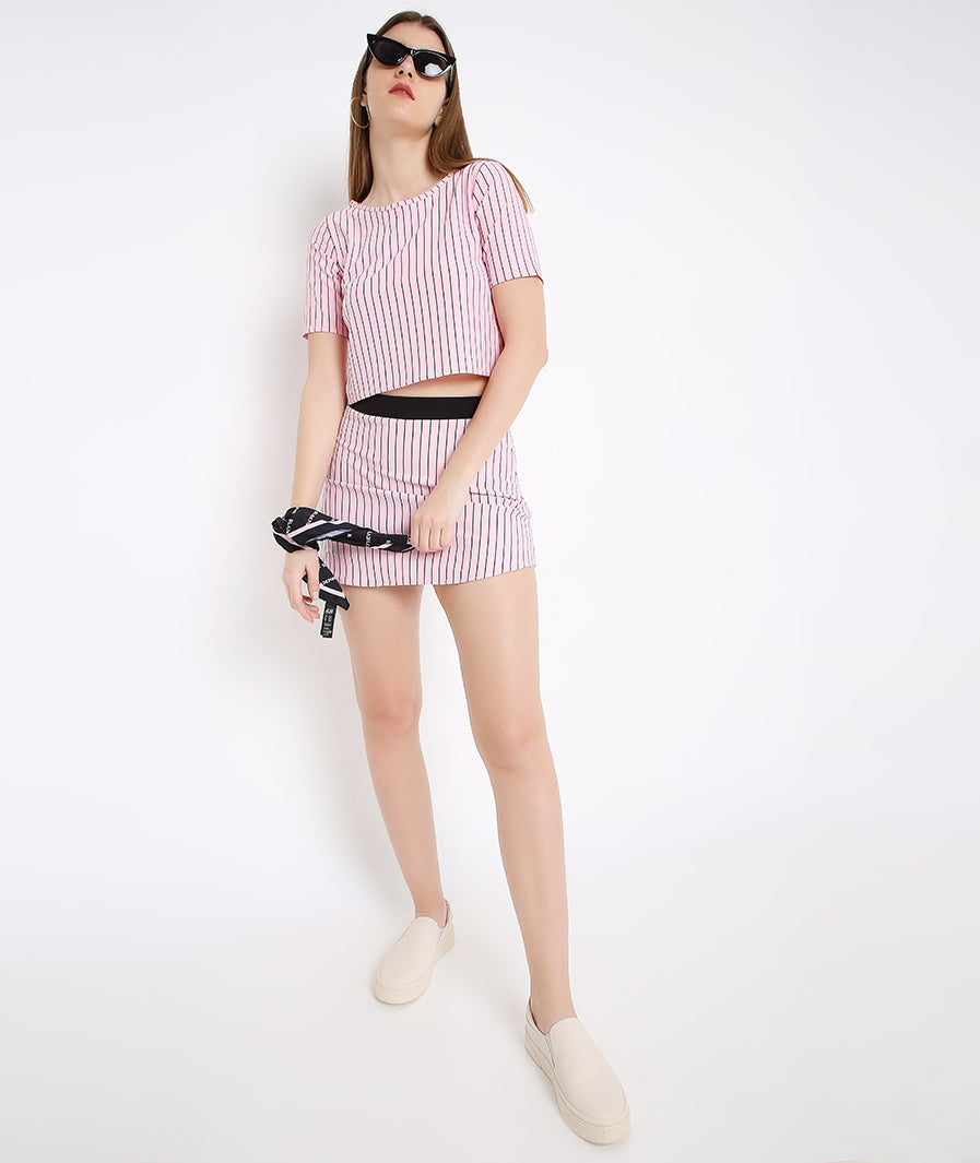 texture close-up of Pink Stripe Mini Skirt – soft stretch western skirt, Marcel & Mae
