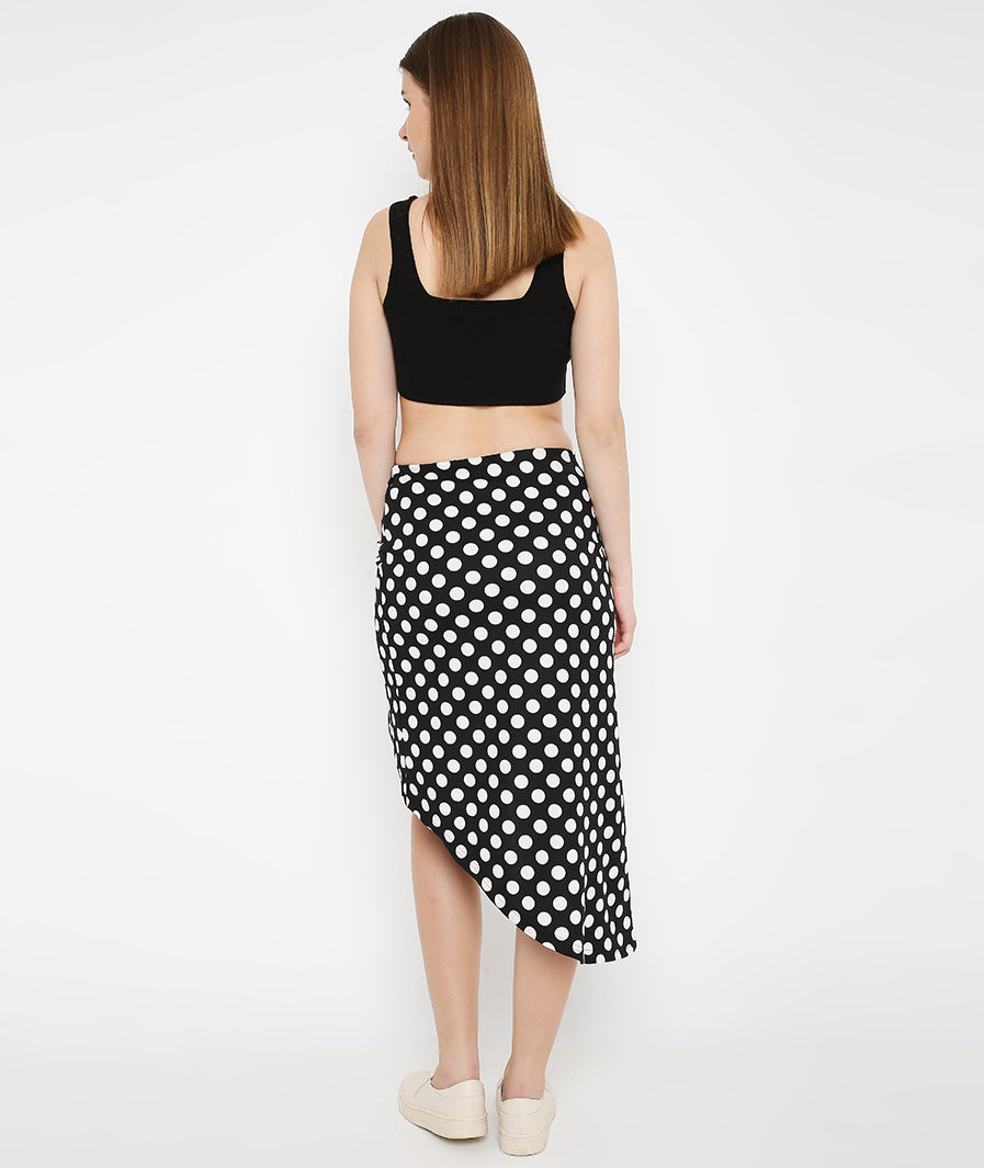 Polka-Dot Midi Skirt styled for party and vacation – styled full length
